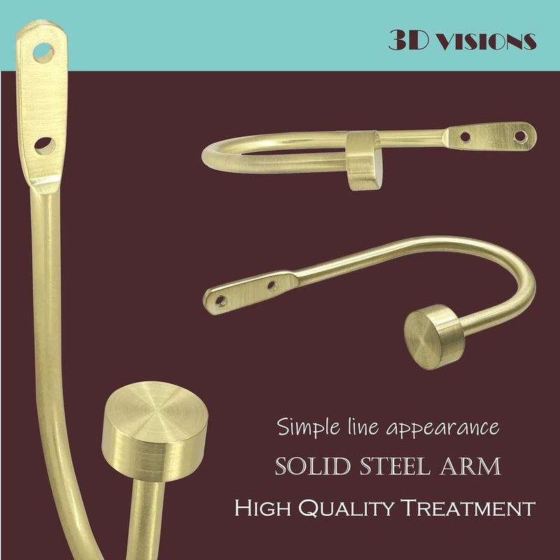 ARNORX Quality Curtain Holdbacks, Solid Steel Curtain Holdback with Disk Finial,Electroplate Finishes, Set of 2 Window Curtain Tieback Hooks,Brass Brushed - Image 3